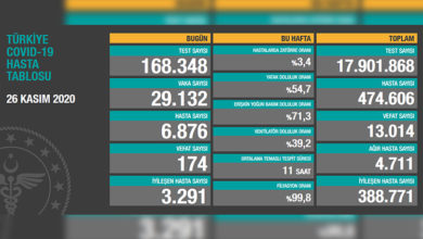 Türkiye'de son 24 saatte 174 hasta vefat etti, 3 bin 291 hasta ise iyileşti 1