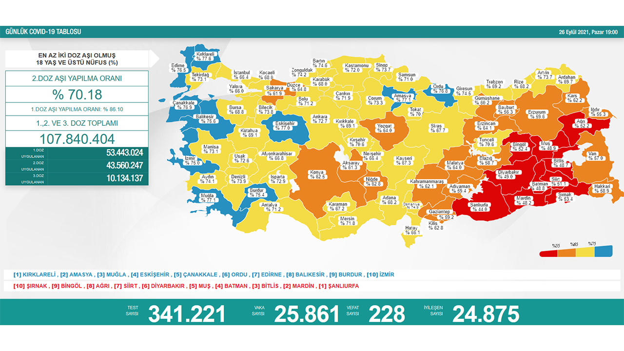 Türkiye’de son 24 saatte 228 hasta vefat etti, 24 bin 875hasta ise iyileşti 6